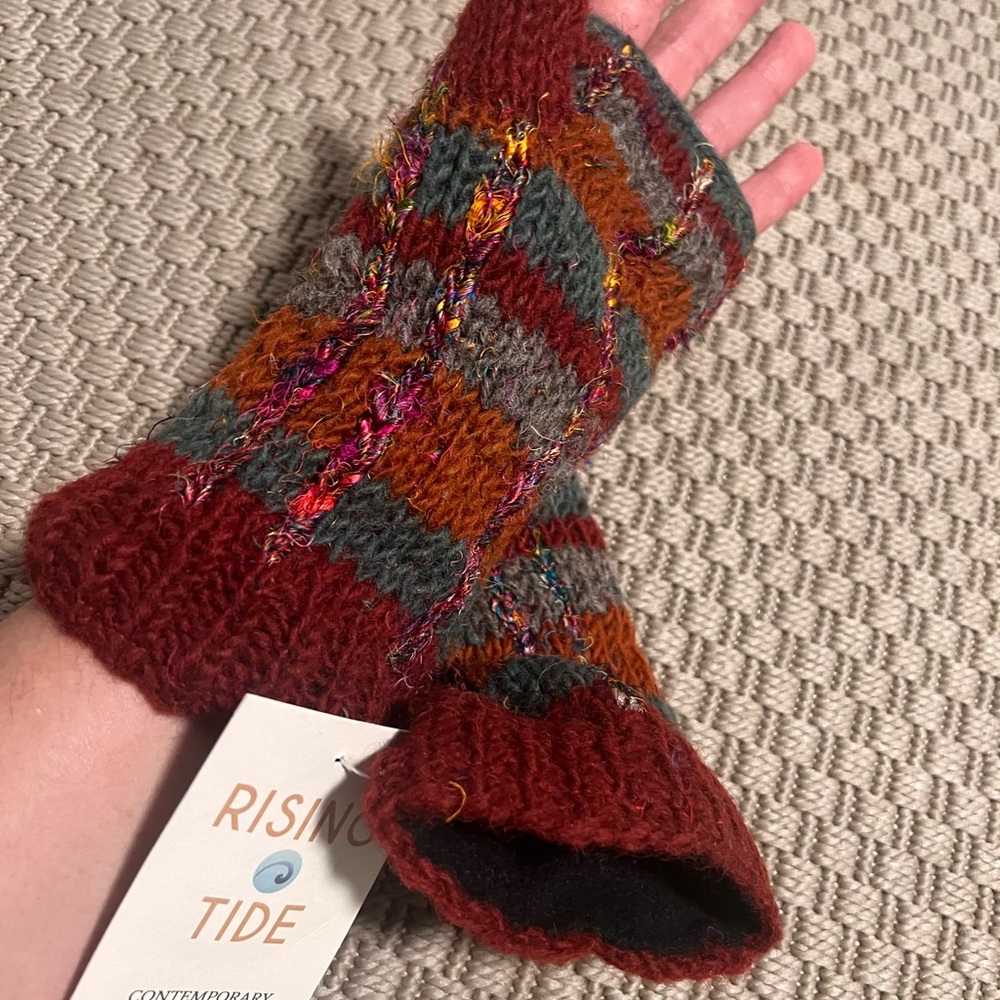 Rising Tide Colorful Knit Fingerless Gloves - Picture 2 of 3